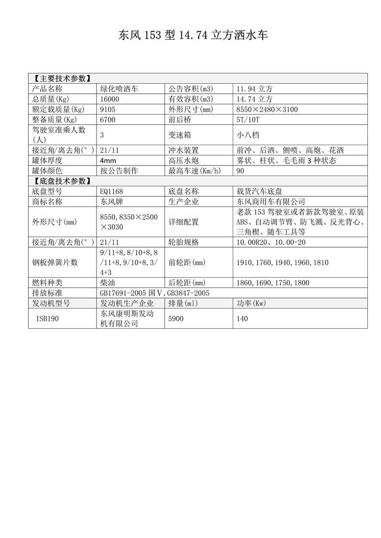 東風(fēng)153型14.7噸灑水車(圖1)